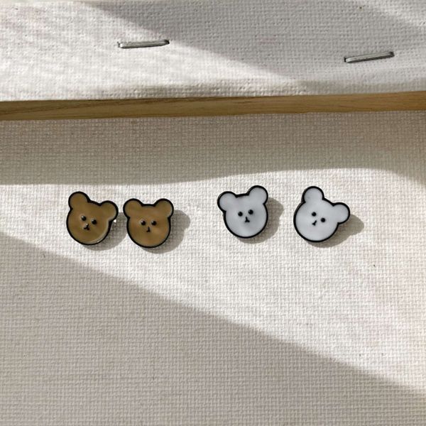 

earrings s925 silver needle girl heart sweet cartoon bear super cute simple small earrings female versatile ear clip, Golden