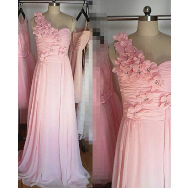 

2019 new arrival one shoulder chiffon long evening dresses a-line backless hand made flowers prom bridesmaid dress formal pageant, Black