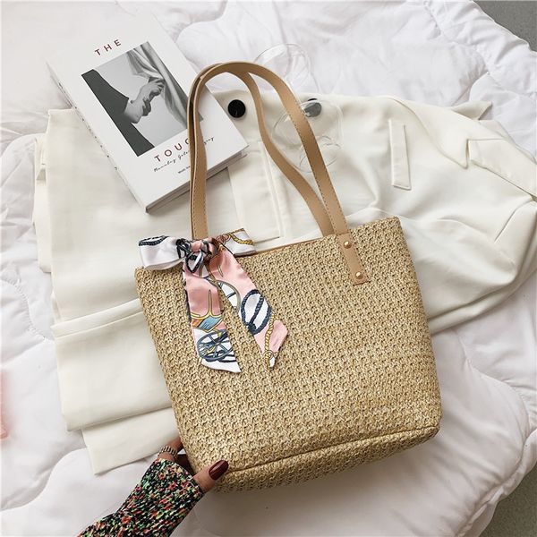 

discount sales promotionwoven tote women's summer 2021 new fashion chain messenger silk scarf bow big bag factory direct sale