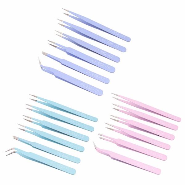 

eyebrow tools & stencils 6pcs anti-static stainless steel straight curved tip tweezers nippers kit for electronics silicone resin jewelry ma