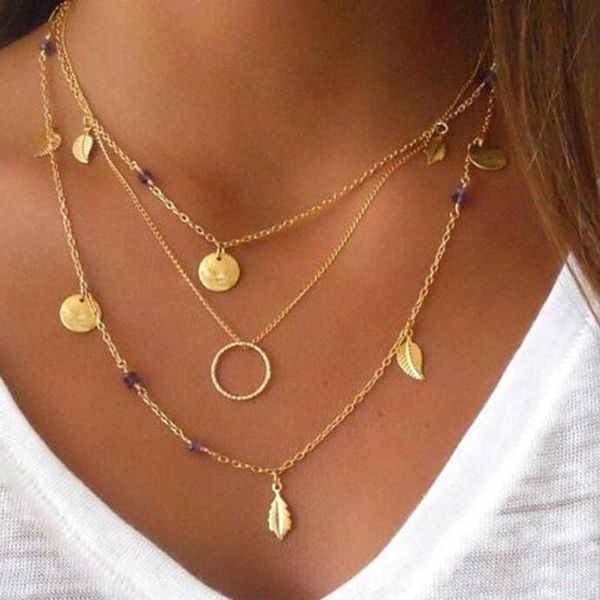 

pendant necklaces womens fahsion alloy leaves necklace multi-layer neckband neck accessories ty66, Silver