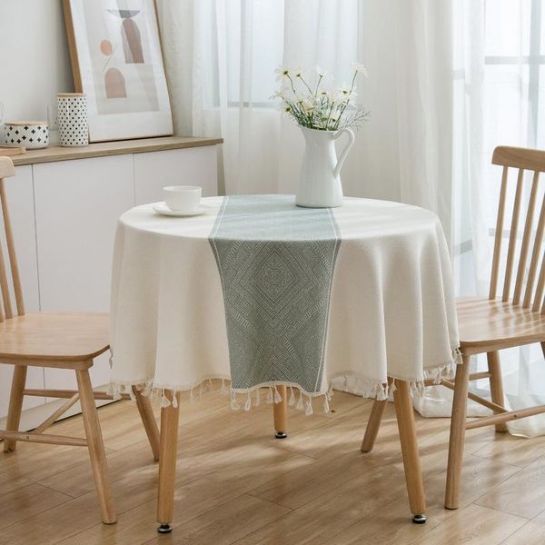 

table cloth green jacquard geometric tablecloth with tassel round tea dining decor wedding party cover