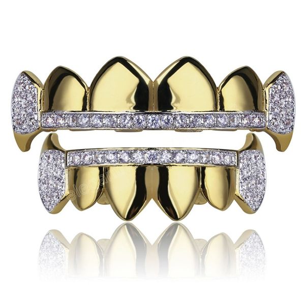

gold hip hop teeth grillz micro pave cubic zircon bottom teeth grills set holleween gift men women, Black