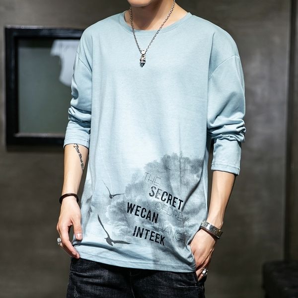 

xv1 long t-shirts) sleeve men's 2021 spring pullover pulloverkorean printed t-shirt men's casual round neck, White;black