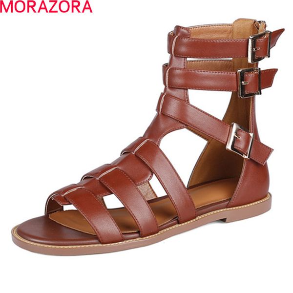 

morazora arrival women sandals comfortable flat heel ladies casual shoes summer genuine leather women flats 210506, Black