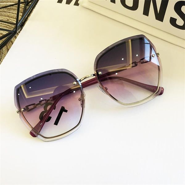 

sunglasses famous brand design rimless women luxury glasses lady sun glass woman 2021 gradient pink blue lens eyeglasses square a519, White;black