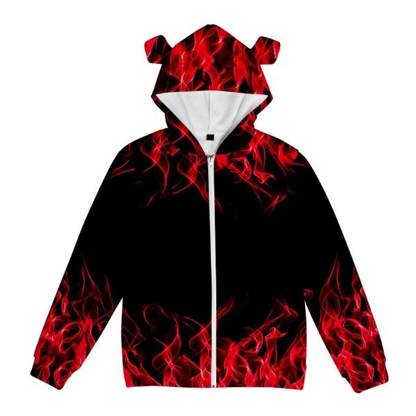

men's hoodies & sweatshirts 3d color flame zipper men women autumn kids cartoon hooded boys girls cute pig ears coats, Black