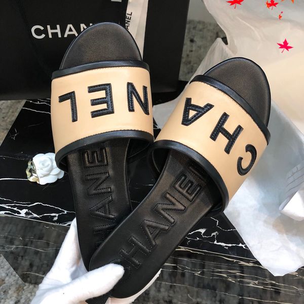 

2021 paris women slippers summer beach slides slipper high heels sandals flip flops loafers embroidered slipperss with box size 39-41 -k272, Black