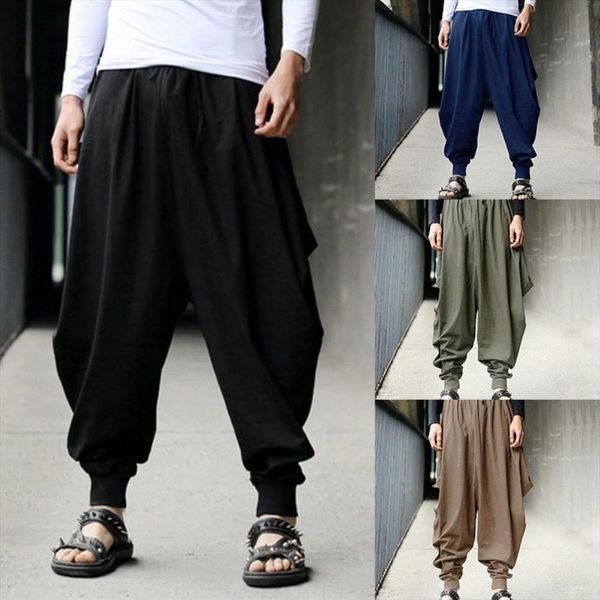 

vintage solid color loose women pants sports harem wide leg elastic band long trousers, Black