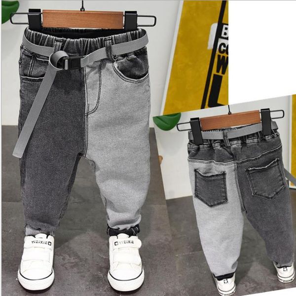 

jeans 2021 spring boys color matching children fashion pants infants wild trousers 2-6 years, Blue