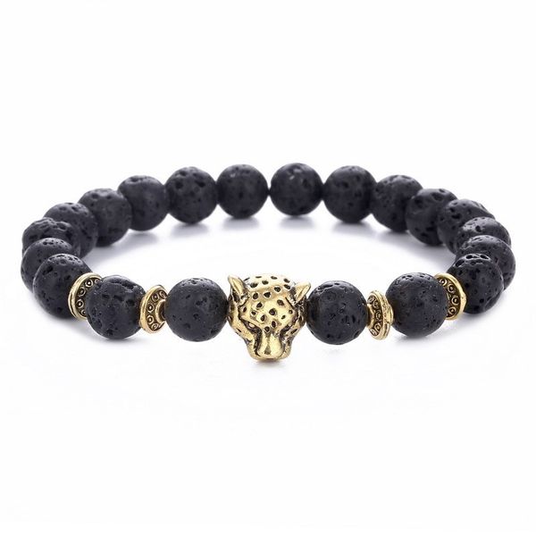 

70% off selling alloy leopard head stone volcanic rock elastic bracelet 6061, Black