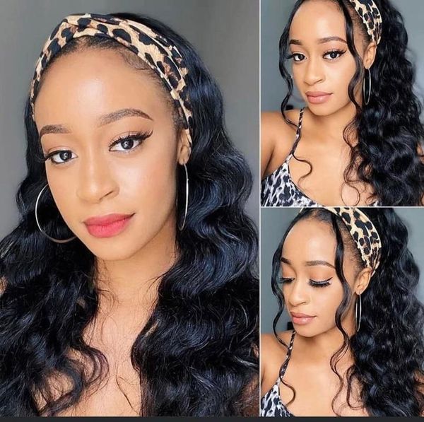 

synthetic wigs women headband wig body wave natural black with fake hair for