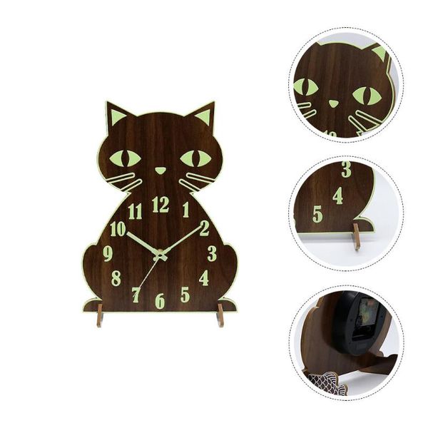 

wall clocks wooden clock luminous deskcat shape hanging decoration