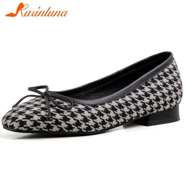

dress shoes karin female brand casual office pumps butterfly knot slip on low heel shallow women spring plaid, Black