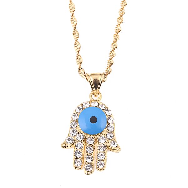 

gold color luck fatima hamsa hand pendant necklace hand palm chain jewelry, Silver
