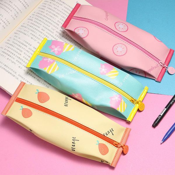 

color pu pencil case school bag for girl stationery supplies bags