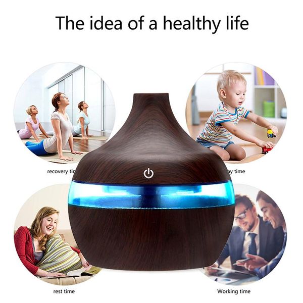 

fragrance lamps 300ml usb air humidifier electric aroma diffuser mist wood grain oil mini colorful led light for car home offic