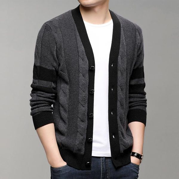 

men's sweaters autumn and winter wool knit sweater casual cardigan jacket men, White;black