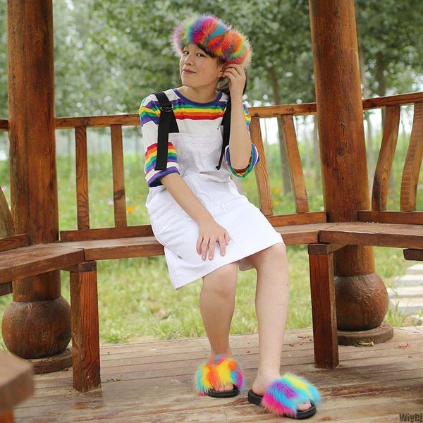 

flat slippers summer ladies fashion plush, Black