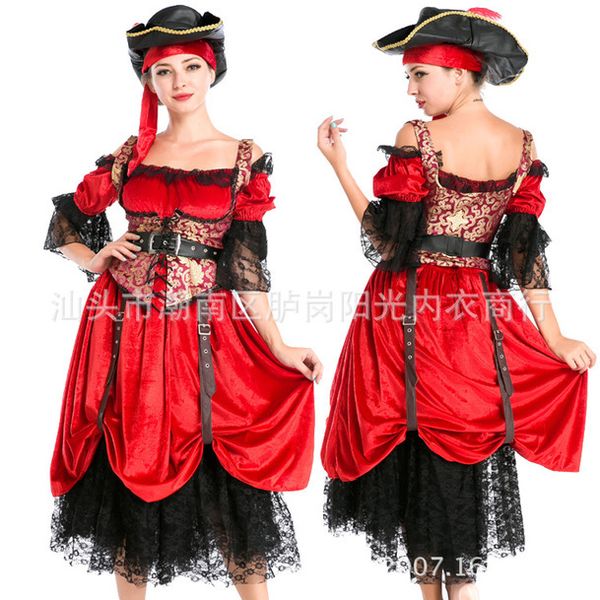 

halloween cosplay queen costume female pirate costume costume female court_rw, Black;red