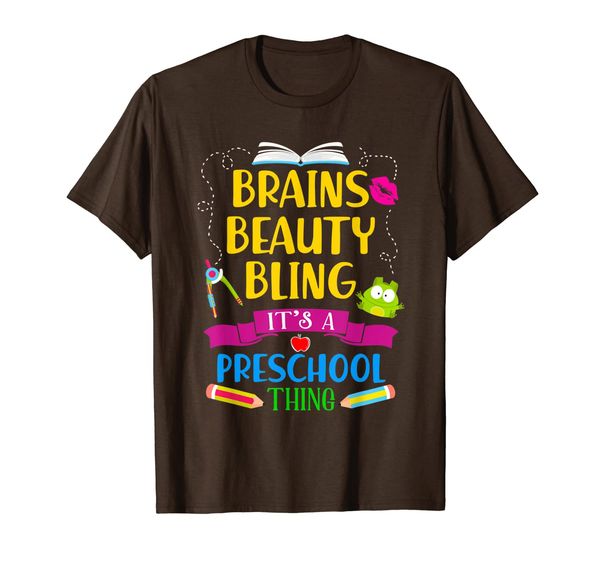 

brains beauty bling preschool first day of school t-shirt, White;black