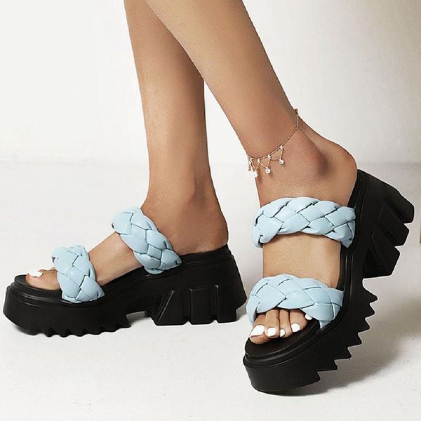 

summer shoes women mules knitted design slippers platform sandals flip flops slides heels casual fashion beach, Black