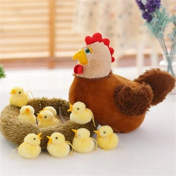 Kawaii Plüschtier Huhn Henne Niedliches Nest Küken Lebensechte Stofftier Weihnachtsgeschenke für Kinder Pädagogische Kinder Weiche S 210728