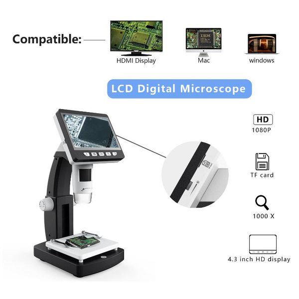 

cameras 4.3 inch 2mp 0-1000x zoom wireless digital microscope cmos borescope handheld