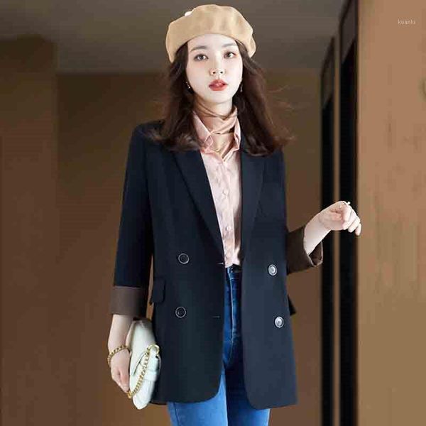 

women's suits & blazers black suit jacket female loose korean 2021 autumn casual british style drape ladies coat 4xl all-match e235, White;black