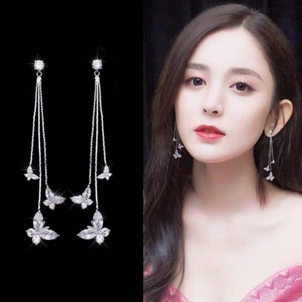

long tassel butterfly drop earrings gold silver color 2021 korean hanging women fashion party jewelry gift dangle & chandelier