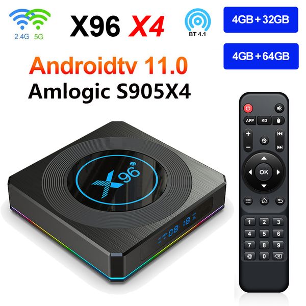 X96 x4 Android TV Box Amlogic S905X4 4GB 64GB/32GB Quad Core 2.4G/5G WiFi 1000M Gigabit AV1 8K Media Player Home Movie 4G32G Красочный RGB Light
