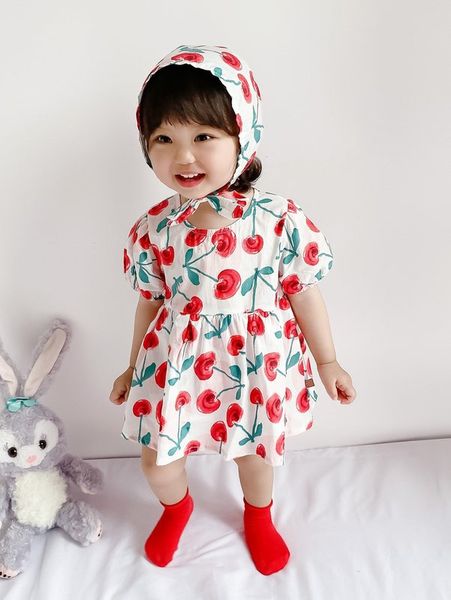 

peninsula baby floral print smock dress with hat she, Red;yellow