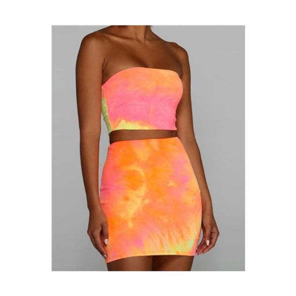 

two piece dress graffiti print backless tube women's short skirt set, White