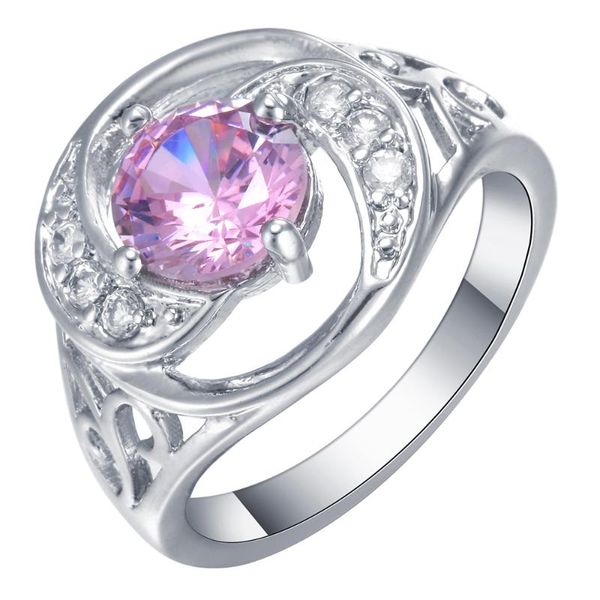 

wedding rings princess cut pink round cubic zirconia finger ring engagement cz jewelry for women drop, Slivery;golden