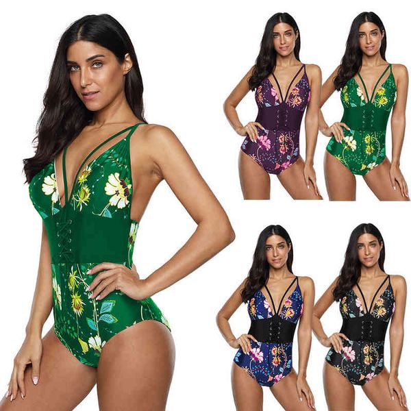 

and bulky 2021 one piece triangle printed women's swimsuit bikini, White;black