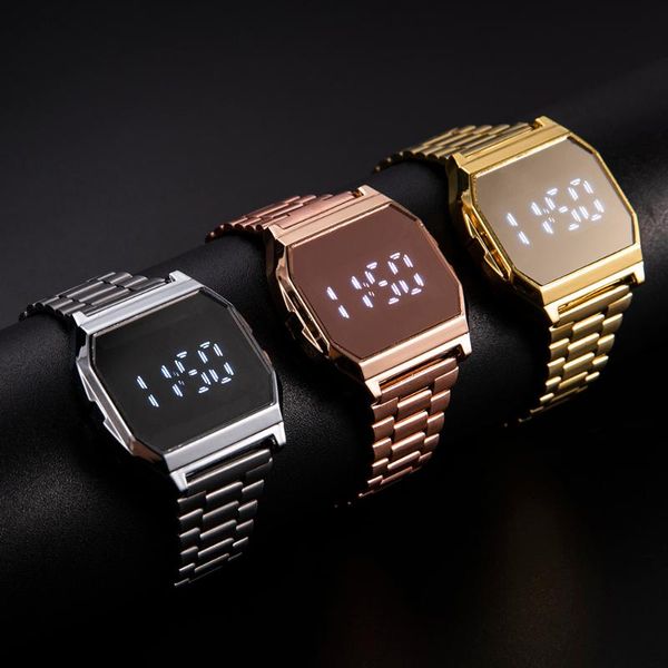 

wristwatches electronic watches women fashion luxury ladies male couple led digital display stainless steel strap montre femme, Slivery;brown