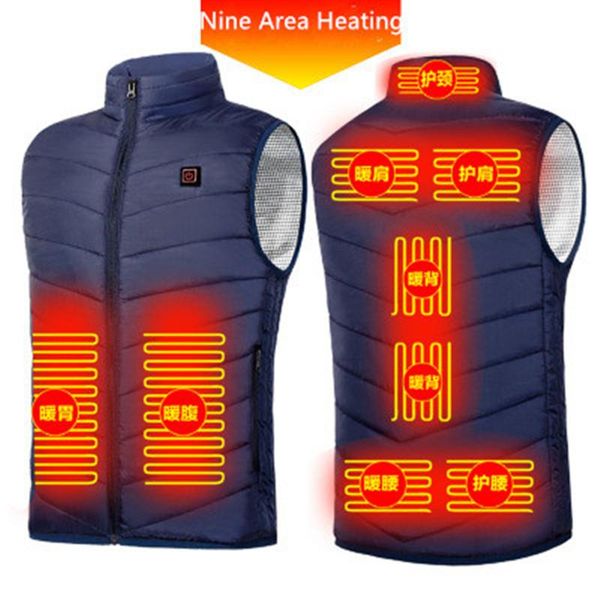

men's down & parkas 9 places heated vest men women usb jacket heating thermal clothing hunting winter blacks-6xl, Black