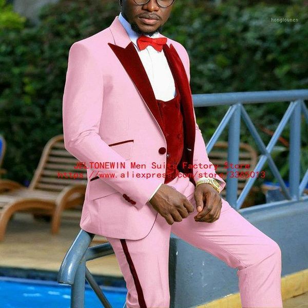 

men's suits & blazers jeltoin pink slim fit business men wedding groom tuxedos 3 pieces (jacket+vest+pants) man prom wear costume homme, White;black