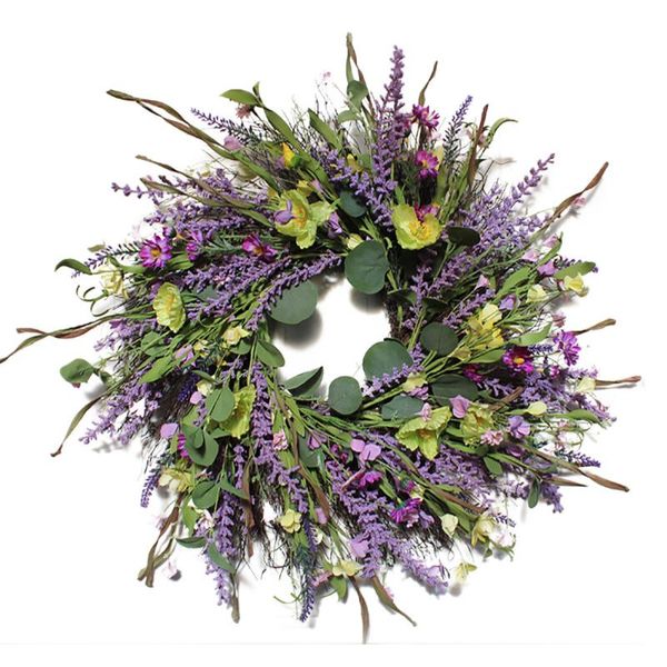

simulation lavender wreath airtificial garland for spring wedding party elegant cloth gift semi-handmade dia 61cm wall hangings decorative f