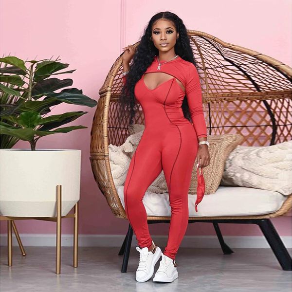 

two piece set long sleeve crop spaghetti strap bodycon jumpsuit fall women fashion clothes club matching outfit, Black;white