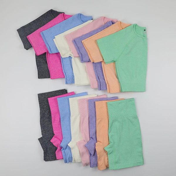 

yoga outfit 2pcs seamless women set sportswear workout clothes athletic wear sports suit high waist shorts gym legging fitness crop top