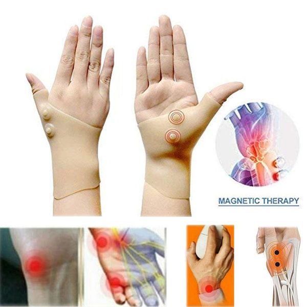 

wrist support magnetic therapy gloves hand thumb elastic silicone brace for arthritis pressure pain relief, Black;red