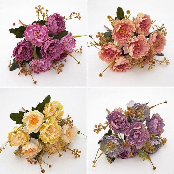 

7-head silk flower simulation rose wedding home diy decoration high-quality large bouquet foam accessories craft decorative flowers & wreath