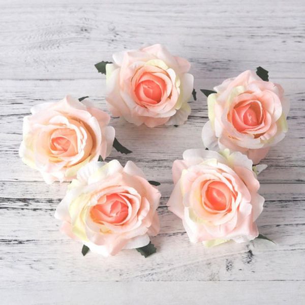 

decorative flowers & wreaths 5 artificial rose white silk bouquet head diy wedding home decoration party scrapbook fake plants
