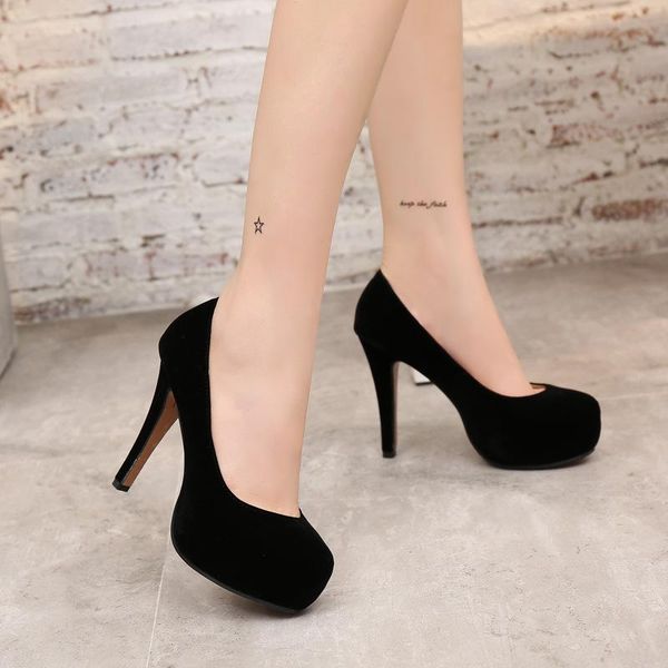 

dress shoes odinokov 2021 women pumps fashion spring/autumn all match thin high heel pointed toe flock wedding size 35-44, Black