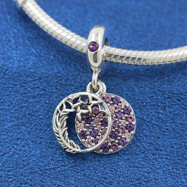 

charms 925 sterling silver pavÃ© feather dangle charm with cz fits all european jewelry bracelets necklaces, Bronze;silver