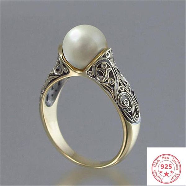 

gold white pearl ring for women bizuteria bijoux femme gemstone joyas jewellery anillos mujer rose rings females cluster, Golden;silver