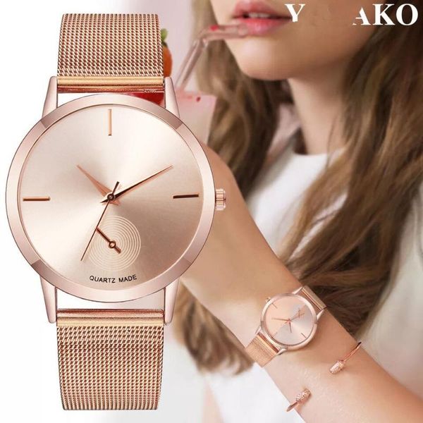 

wristwatches brand minimalist women's fashion simple thin watches women business stainless steel mesh belt quartz watch plastic relogio, Slivery;brown