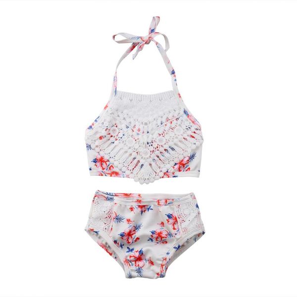 

clothing sets 2pcs toddler baby girl lace floral swimwear bathing suit swimsuit beachwear summer kids clothes set, White