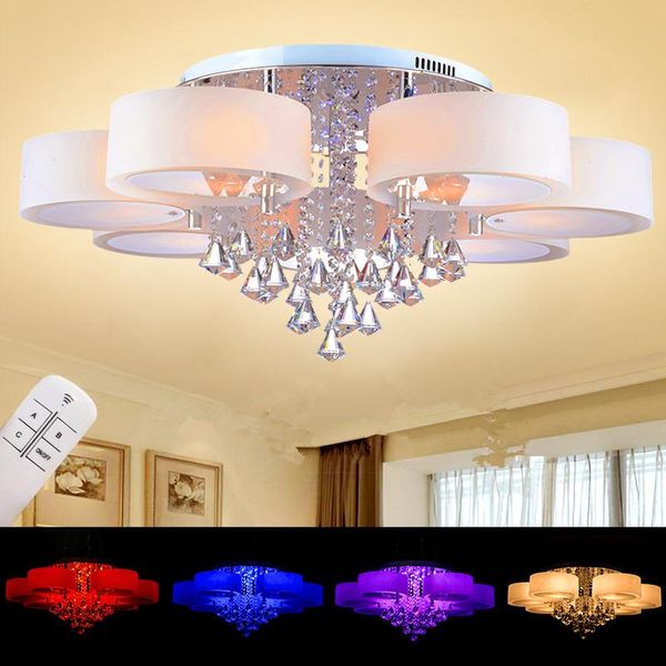

remote control color change k9 crystal acrylic shade bedroom ceiling lights living room modern lamp 110-240v 3-7 rounds